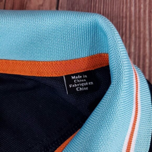 Footjoy FJ Mens Sz XXL Blue Orange Colorblock Striped One Pocket Golf Polo Shirt - Picture 8 of 12